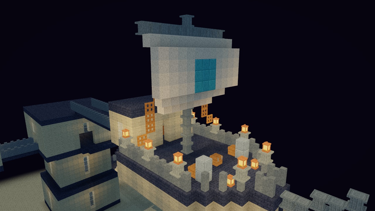 A detailed ship above a Hollow city